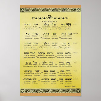 Póster Ana b"Koach ~ Hebreo ~ Inglés ~ Transliteración