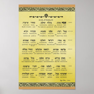 Póster Ana b"Koach ~ Hebreo ~ Inglés ~ Transliteración