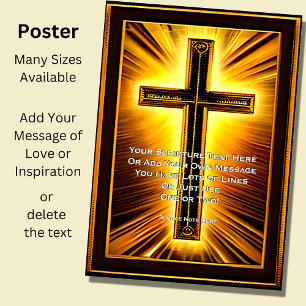 Póster Añade tus escrituras, cruz cristiana marrón y dora