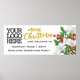 Póster Añadir floral acuarela con logotipo | Navidad dora