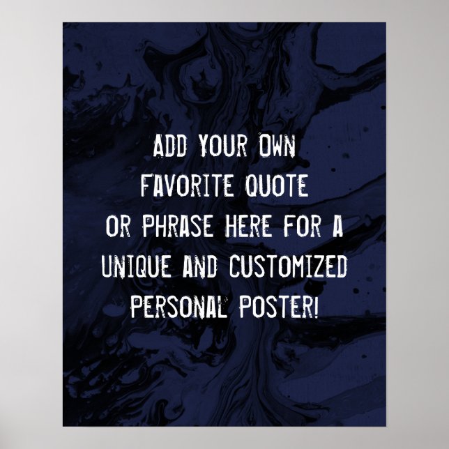 Póster Añadir tu cita Personalizado Mármol Azul negro y m (Frente)