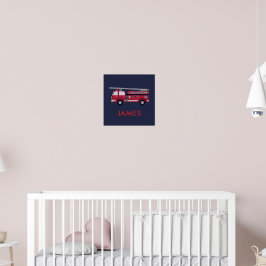 Póster Añadir tu nombre camión de bomberos rojos personal