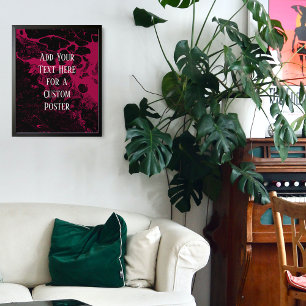 Póster Añadir tu texto Personalizado Mármol negro y framb