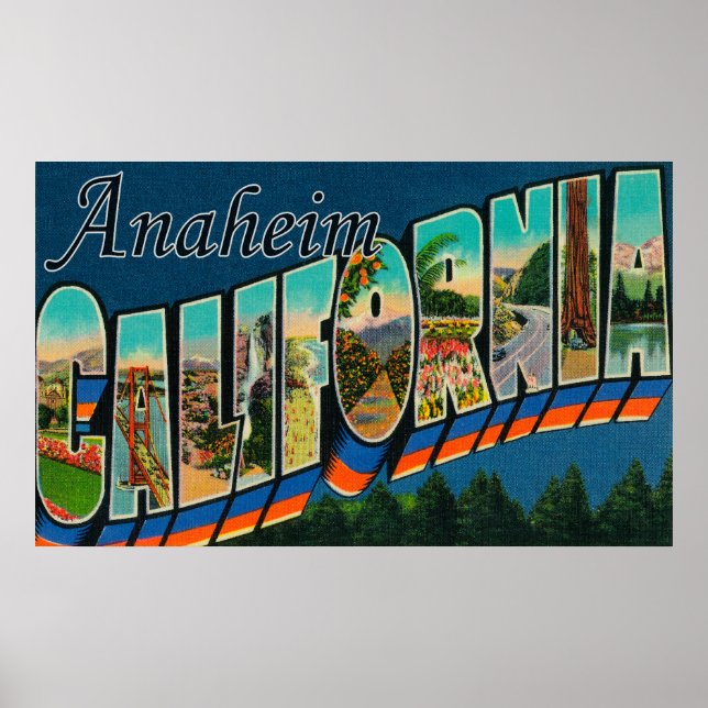 Póster Anaheim, California - Large Letter Scenes (Frente)