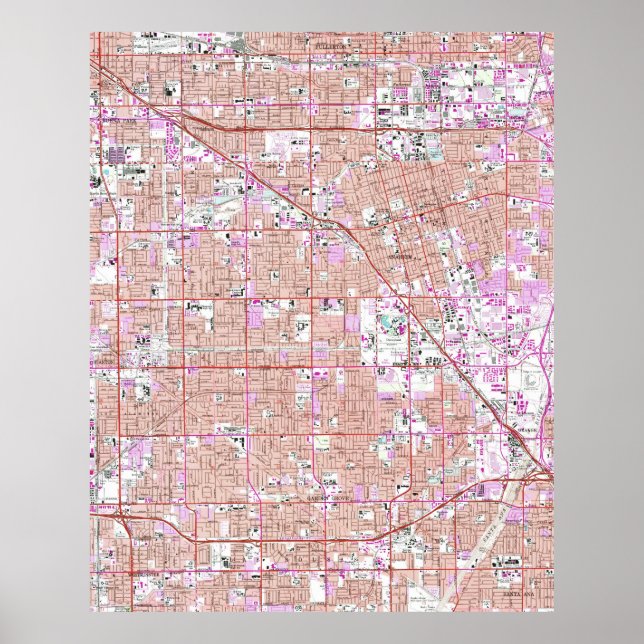Póster Anaheim Vintage & Garden Grove CA Map (1965) (Frente)