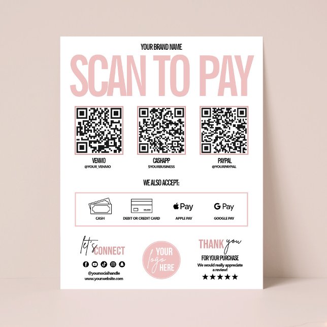 Póster Análisis de código QR para pagar Venmo de Rótulo d (QR code scan to pay business payment sign, Venmo payment sign)