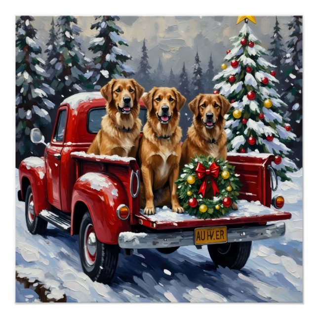 Póster Anatolian Shepherd Dog Christmas Red Truck Holiday (Anverso)