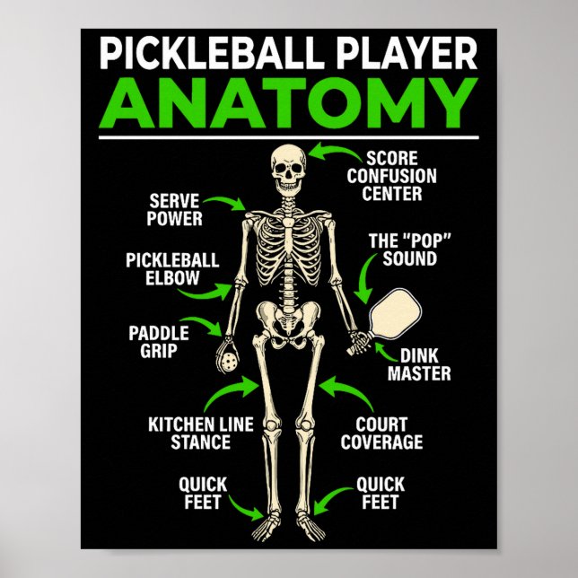 Póster Anatomía de jugador de pickleball divertido dink p (Frente)
