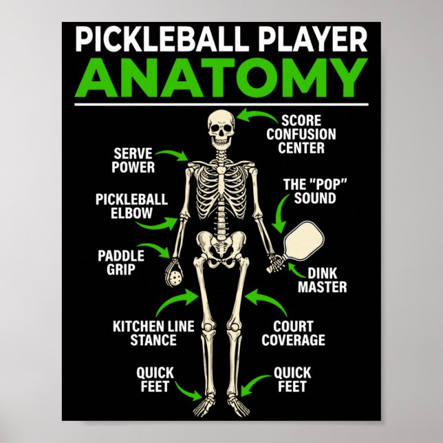 Póster anatomía de jugador de pickleball divertido dink p (Frente)