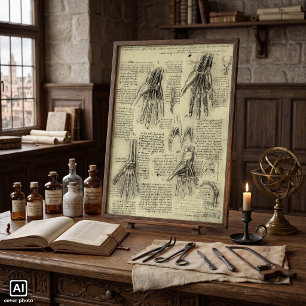 Póster Anatomía de la mano humana por Leonardo da Vinci