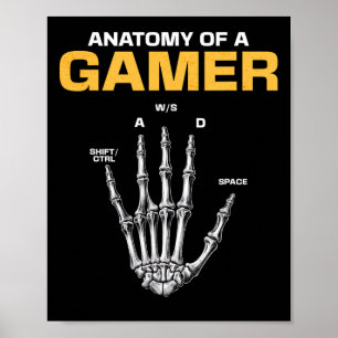 Póster Anatomía De Un Gamer Skeleton Hand Funny Video Gam