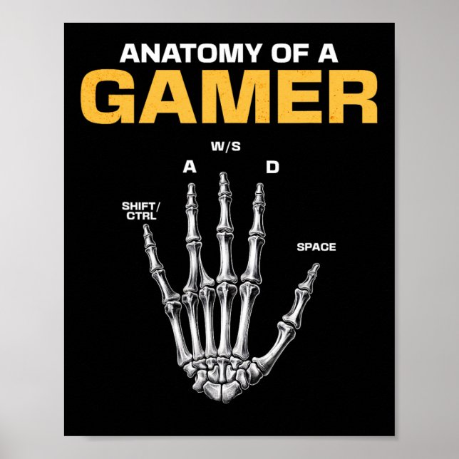 Póster Anatomía De Un Gamer Skeleton Hand Funny Video Gam (Frente)