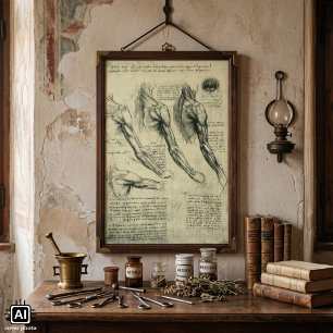 Póster Anatomía del brazo y del hombro por Leonardo da Vi