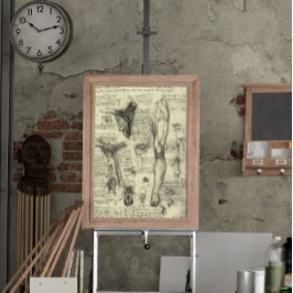 Póster Anatomía humana vintage Laringe Pierna Leonardo da