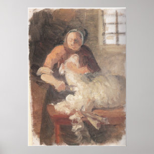 Póster Ancher de oveja cortante de mujer