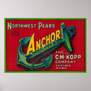 Póster Anchor Pear Crate LabelYakima, WA