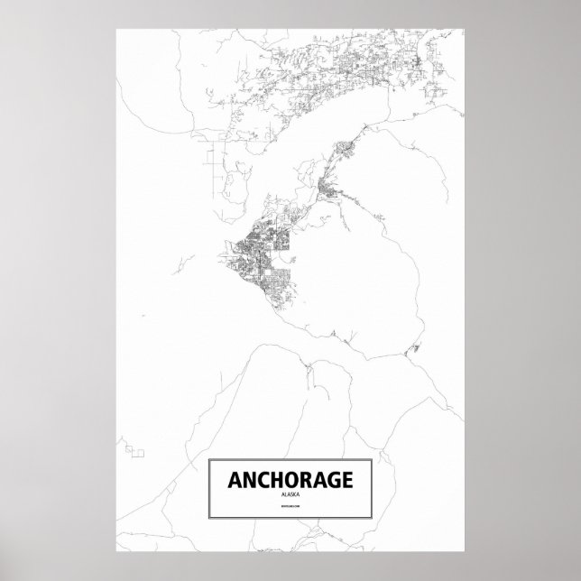 Póster Anchorage, Alaska (negro sobre blanco) (Frente)