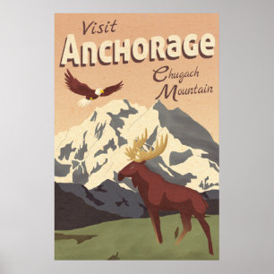 Póster Anchorage Chugach Mountain Vintage Poster de Viaje