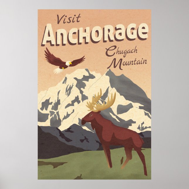 Póster Anchorage Chugach Mountain Vintage Poster de Viaje (Frente)