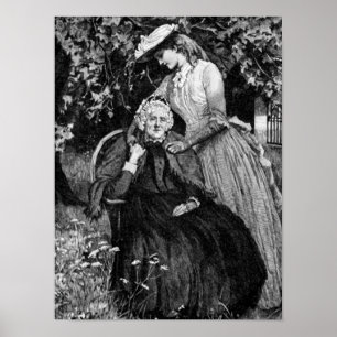 Póster Anciana Vintage Madre Hija Pequeña