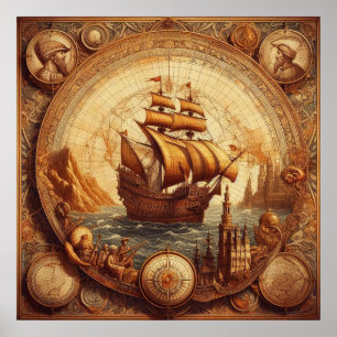 Póster Anciano barco de vela español 1