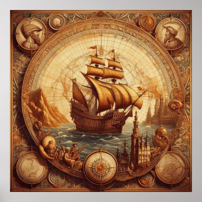 Póster Anciano barco de vela español 1 (Frente)