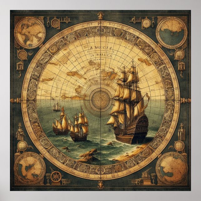 Póster Anciano barco de vela español 2 (Frente)