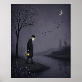 Póster Anciano Caminando a lo Largo de un Río Silencioso