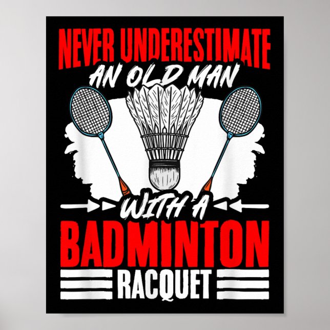 Póster Anciano con raqueta de bádminton lanzadera bádmint (Frente)