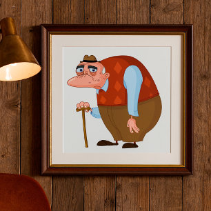 Póster Anciano Con Un Bastón