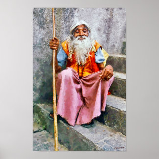 Póster Anciano indio con bastón