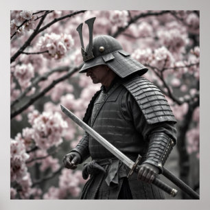 Póster Anciano Samurai - Un tributo al carbón vegetal a l