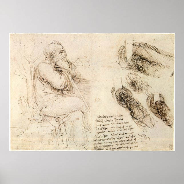 Póster Anciano y esbozo de agua de Leonardo da Vinci (Frente)