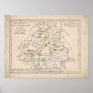 Póster Ancienne Carte - Departamento de la Dordogne