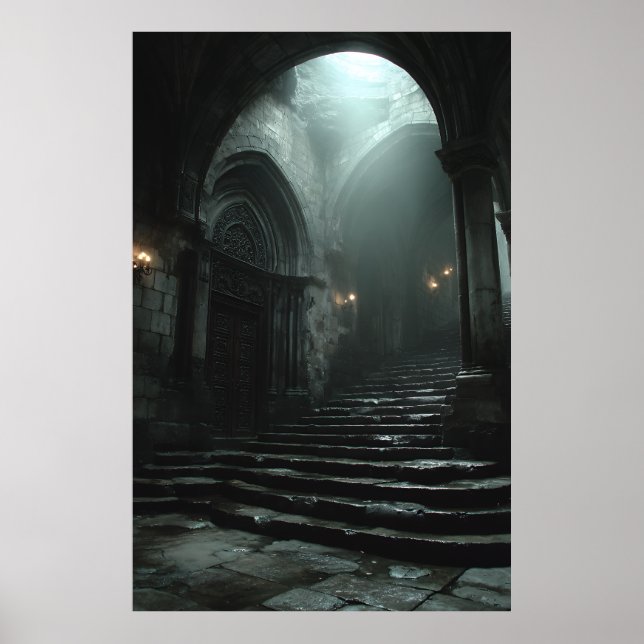 Póster Ancient Cathedral Stairway Mist Light (Frente)