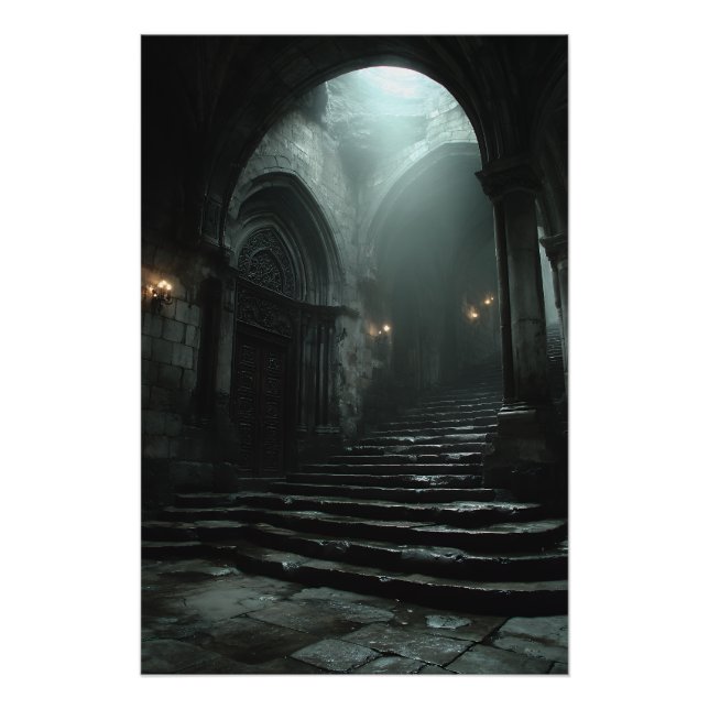 Póster Ancient Cathedral Stairway Mist Light (Anverso)