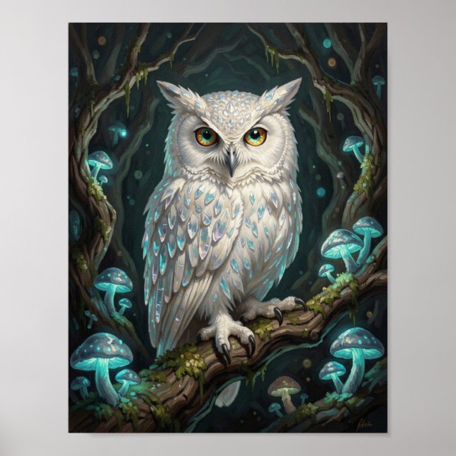 Póster Ancient Crystalline Owl in Magical Grotto (Frente)