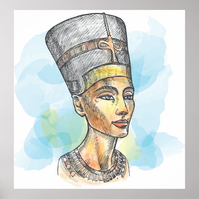 Póster Ancient Egyptian Queen Nefertiti Bust Sketch (Frente)