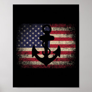 Póster Ancla 4 De Julio Regalo Bandera Americana - Barco