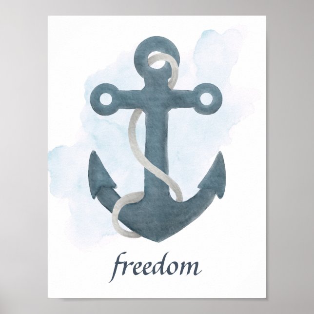 Póster Ancla Azul Blanca Tema Náutico Oceánico (Frente)