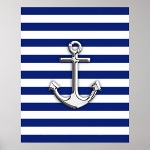Póster Ancla del cromo en rayas de la marina de guerra
