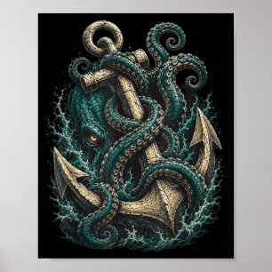 Póster ancla kraken monstruo marino tentáculos