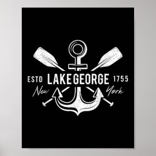 Póster Ancla náutica vintage cruz remos Lake George nuevo