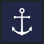 Póster Anclaje azul de la Marina Náutica<br><div class="desc">Moderno Poster Náutico Minimalista con ancla blanca sobre fondo azul marino. Perfecto como decoración de casa de playa,  regalo de bienvenida y más.</div>