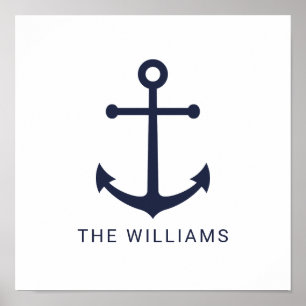 Póster Anclaje azul de la Marina Náutica y nombre persona