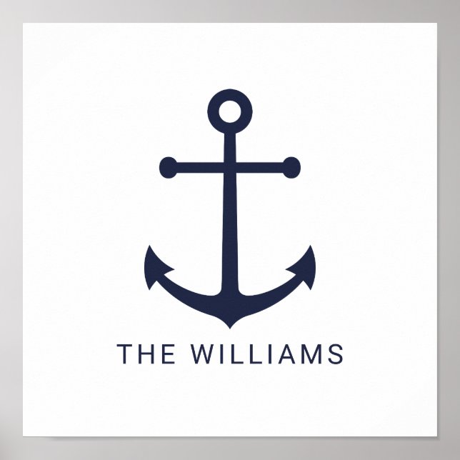 Póster Anclaje azul de la Marina Náutica y nombre persona (Frente)