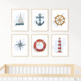 Póster Anclaje blanco azul Tema del océano náutico