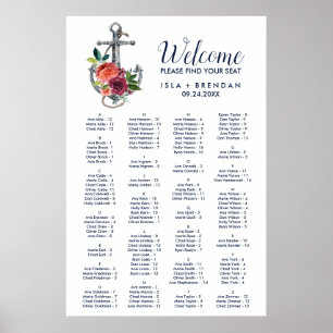 Póster Anclaje floral   Gráfico de asientos alfabéticos o