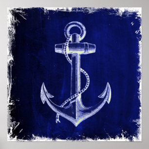 Póster anclaje náutico de la moda costera azul marino de 