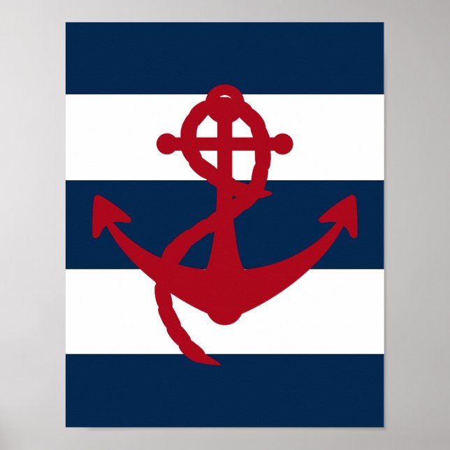 Póster Anclaje náutico rojo, marino y blanco (Frente)